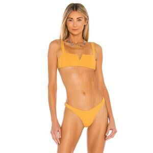 Vitamin A Kaya Adjustable Tie Back Bikini Swim Top in Orange Yellow Size Small/6